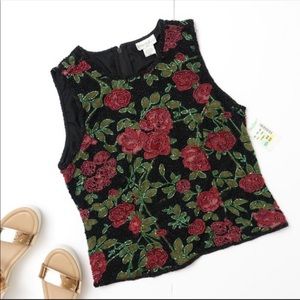 NWT Vintage 90s Rose Beaded Silk Tank